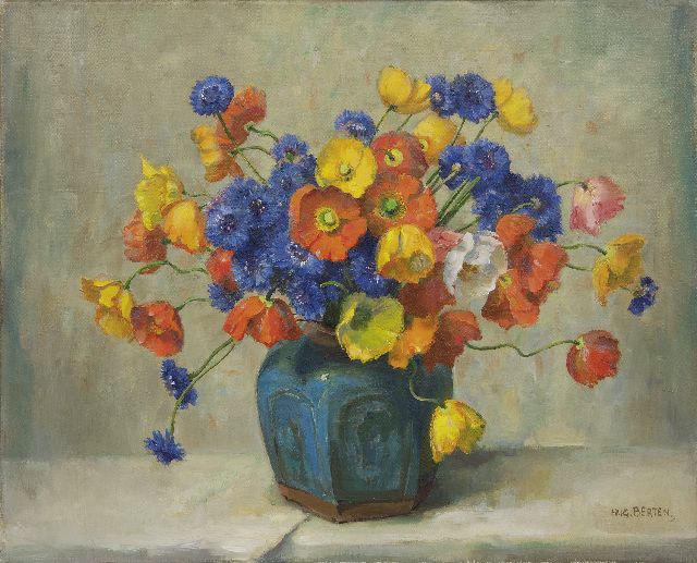 Berten H.H.  | Poppies and cornflowers in a ginger pot, oil on canvas 40.3 x 50.2 cm, signed l.r.