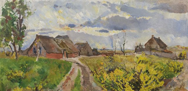 Dülmen Krumpelmann E.B. von | Farmhouses in Drenthe, oil on canvas laid down on panel 50.4 x 101.1 cm, signed l.r.