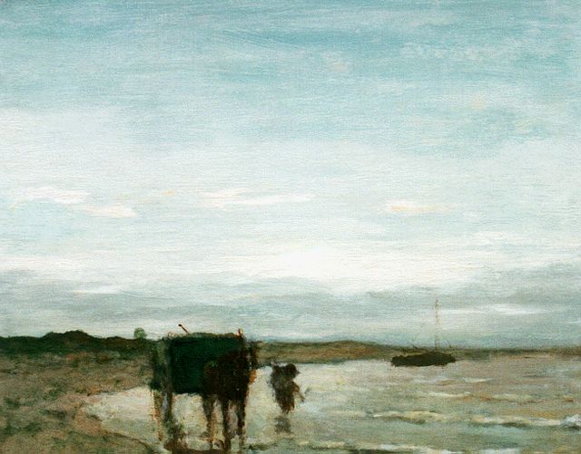 Weissenbruch H.J.  | Shell-gatherer on the beach, oil on canvas 37.5 x 46.0 cm, signed l.l.