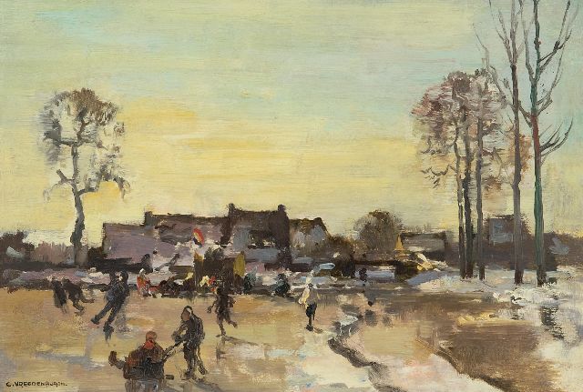 Vreedenburgh C.  | Winter fun on the floodplain, oil on panel 23.9 x 35.1 cm, signed l.l.