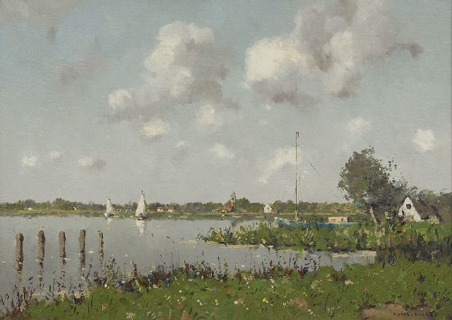 Bruynesteyn N.  | Sailingboats on a river in summer, oil on canvas 51.0 x 70.7 cm, signed l.r. with pseudonym 'Pieter van Noort' and painted ca. 1940