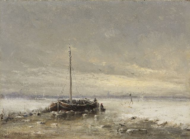 Gerard van der Laan | A frozen ship, oil on panel, 31.1 x 42.5 cm, signed l.l.