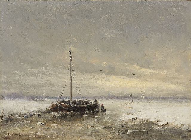 Laan G. van der | A frozen ship, oil on panel 31.1 x 42.5 cm, signed l.l.