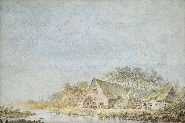 Koekkoek B.C.  | A river landscape, ink and watercolour on paper 18.6 x 27.7 cm, signed l.r.
