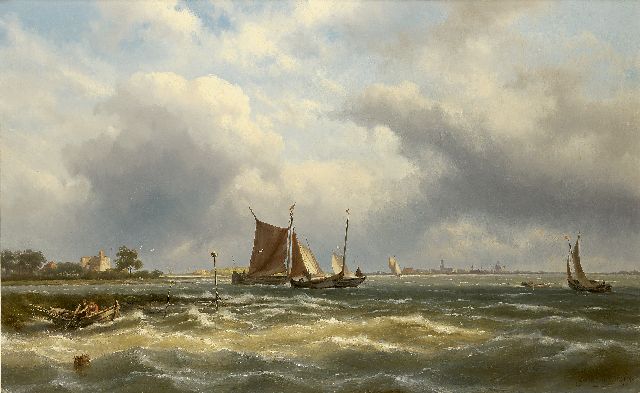 Jan H.B. Koekkoek | Fishing boats in an estuary, oil on canvas, 66.1 x 105.6 cm, signed l.r. and dated '90