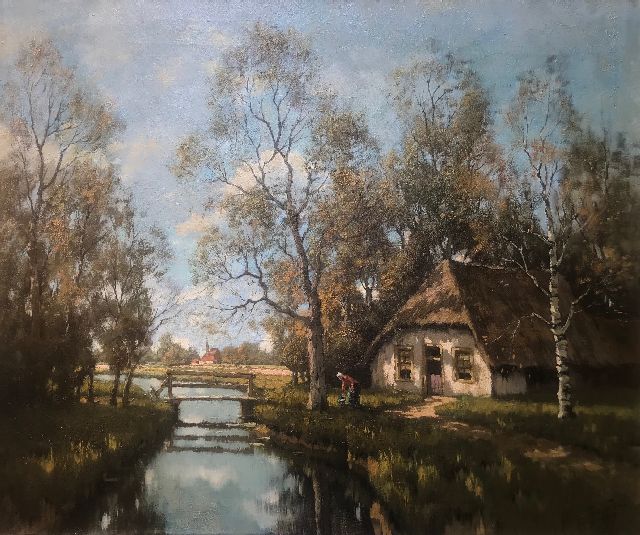 Jongh M.J. de | Farmhouse near a stream, oil on canvas 74.5 x 89.6 cm, signed l.r.