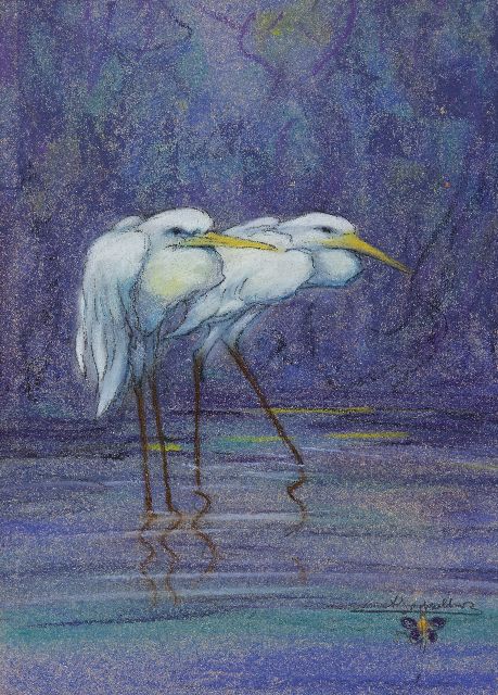 Klein Sprokkelhorst A.  | Herons, pastel on paper 36.5 x 27.0 cm, signed l.r.