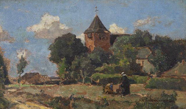 Akkeringa J.E.H.  | The church of Heelsum, oil on panel 13.4 x 22.1 cm, signed l.r.