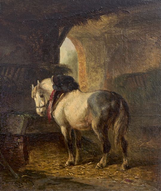 Verschuur W.  | In the stable, oil on panel 13.3 x 11.0 cm, signed l.l. with initials and dated on a label on the reverse '71