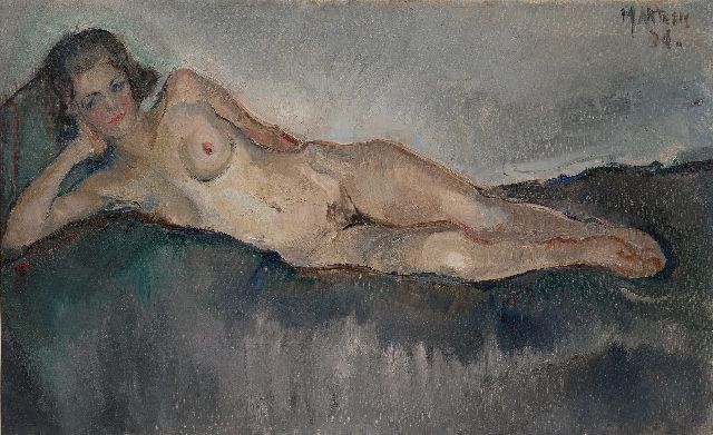 Martens G.G.  | Reclining nude, oil on canvas 38.2 x 61.6 cm, signed u.r. and dated '34