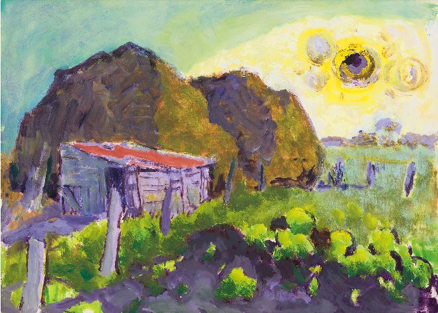 Altink J.  | Farmyard in summer, oil on paper 48.2 x 67.2 cm