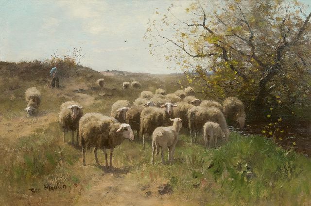Meulen F.P. ter | Shepherd with flock, oil on canvas 63.9 x 94.6 cm, signed l.l.