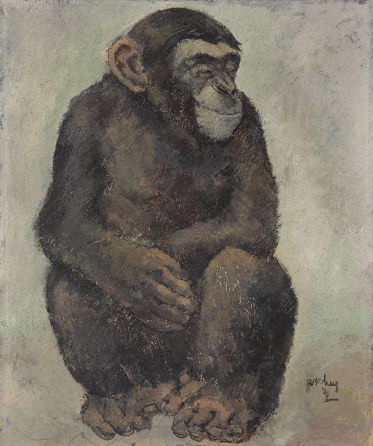 Jan van Heel | Sitting ape, oil on board, 60.0 x 50.0 cm, signed l.r. and dated '41