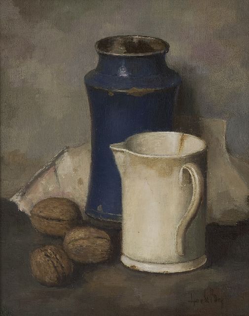 Bos H.  | A still life with pottery and walnuts, oil on canvas 30.3 x 24.5 cm, signed l.r.