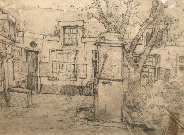 Ritsema J.C.  | The Hofje van Loo in Haarlem, black chalk on paper 36.6 x 49.0 cm