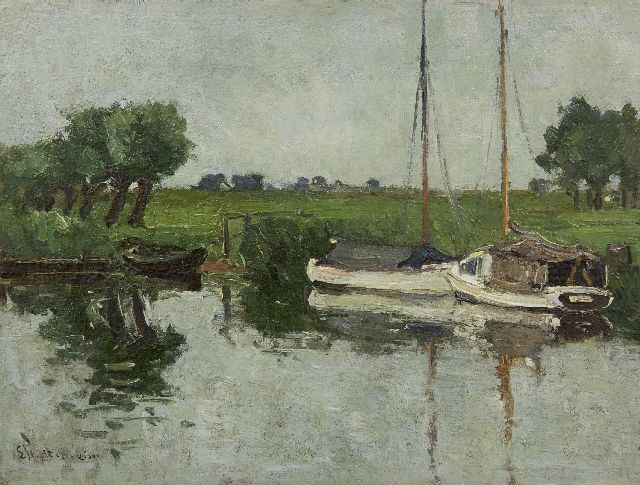 Stutterheim L.P.  | Sailing ships in the river Eem near Soest, oil on panel 25.1 x 33.1 cm, signed l.l.