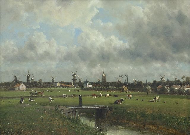 Destrée J.J.  | View of Schiedam, oil on panel 33.6 x 46.3 cm, signed l.l.