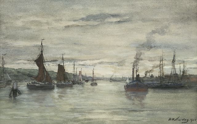 Hendrik Willem Mesdag | Inner harbour Scheveningen, watercolour on paper, 34.4 x 51.9 cm, signed l.r. and dated 1900