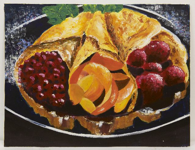 Onbekend, 20e eeuw   | Crêpes with fruit, gouache on paper 54.8 x 71.0 cm