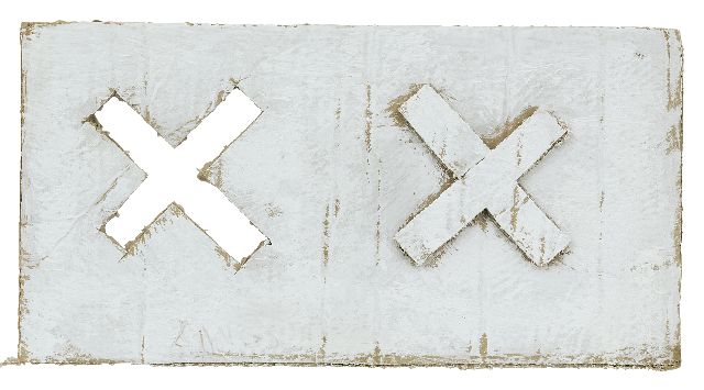Herbert Zangs | Rechenzeichen, 1970, mixed media on board, 19.2 x 37.5 cm, signed l.l. and 1970s