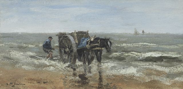 Willem George Frederik Jansen | Shell fisherman on the beach, oil on canvas, 20.2 x 40.4 cm, signed l.l.