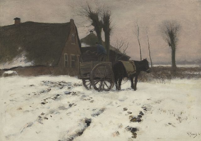 Anton Mauve | A winterlandscape with horse drawn cart, oil on canvas, 51.7 x 71.2 cm, signed l.l.