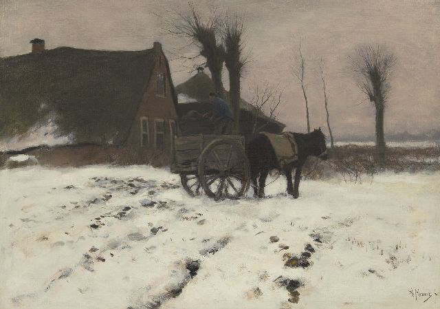 Mauve A.  | A winterlandscape with horse drawn cart, oil on canvas 51.7 x 71.2 cm, signed l.l.