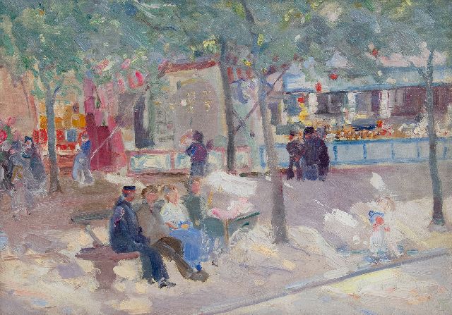 Jefferys M.  | A day at the fair, oil on canvas laid down on panel 27.4 x 38.3 cm, signed l.r. with monogram