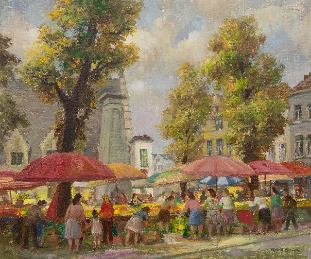 Buck R. de | The Groentemarkt in Ghent (Flanders), oil on canvas 50.3 x 60.2 cm, signed l.r.