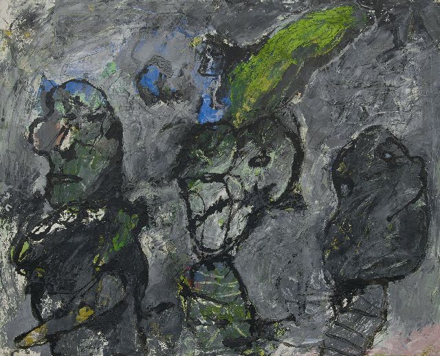 Lucebert | Three Figures, oil on canvas, 80.2 x 100.3 cm, signed l.l. and dated '62 and on the reverse 62/11
