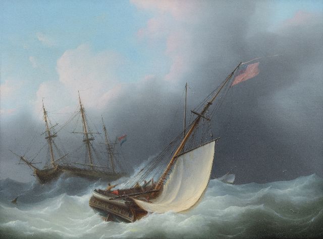 Martinus Schouman | Sailing ships on a choppy sea, oil on panel, 29.5 x 39.7 cm, signed l.r.