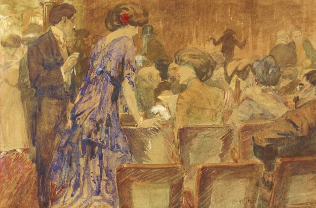 Gestel L.  | The theatre, watercolour on paper 32.0 x 49.0 cm, signed l.r.