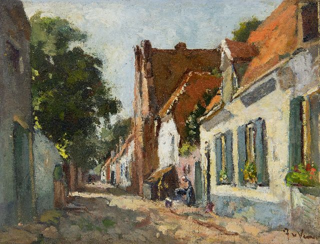 Jan van Vuuren | Village street in Elburg, oil on canvas, 24.0 x 30.1 cm, signed l.r.