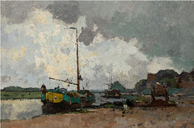 Vreedenburgh C.  | Moored peat ships, oil on canvas 60.2 x 90.5 cm