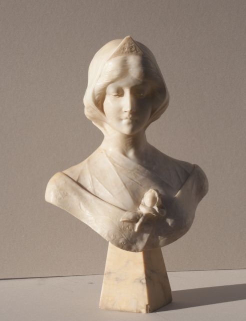 Biagini U.  | Bust of a young woman, alabaster 60.0 x 40.0 cm, signed on the back