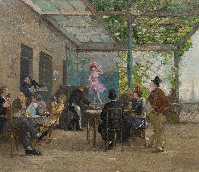 Richard Bloos | Dance entertainment in the beer garden, oil on panel, 36.4 x 42.6 cm