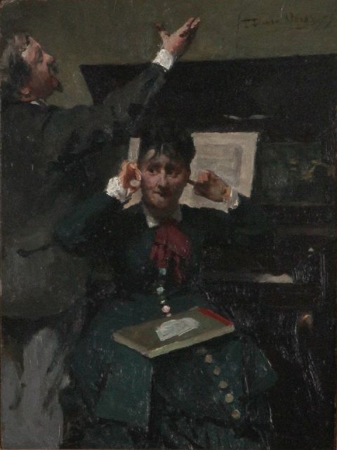 Oyens D.  | The singing exercise, oil on panel 31.9 x 23.4 cm, signed u.r.