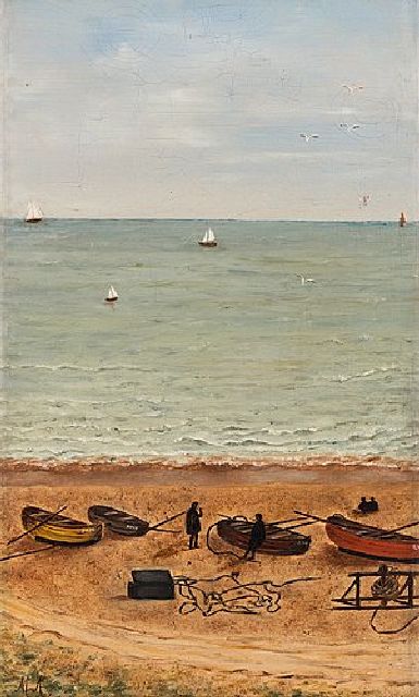 Onbekend | Beach scene, oil on canvas, 32.5 x 19.0 cm