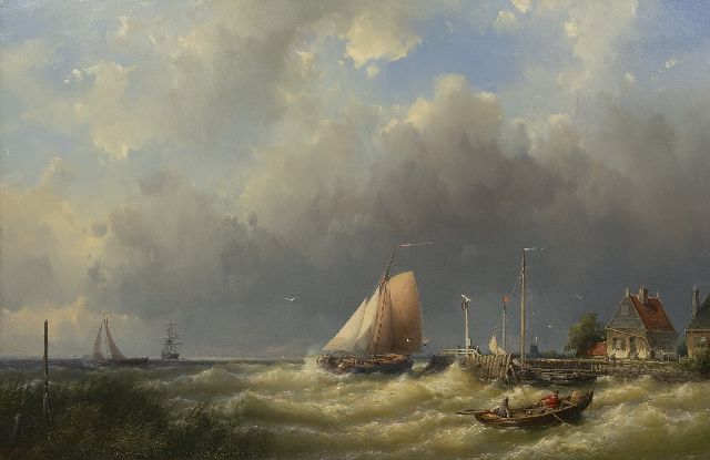 Koekkoek J.H.B.  | Shipping in a storm off the coast, oil on canvas 65.0 x 102.7 cm, signed l.l. and dated 1862