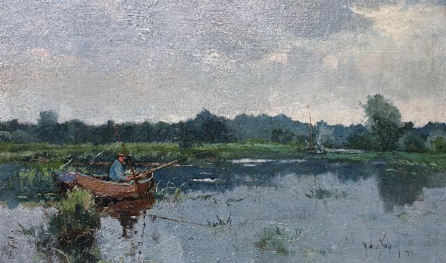 Andries Verleur | Angler in a polder landscape, oil on canvas laid down on board, 35.2 x 59.0 cm, signed l.r. and dated '37