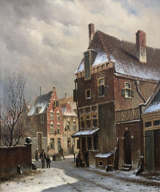 Jongh O.R. de | Snowy cityscape, oil on canvas 67.9 x 54.6 cm, signed l.r.