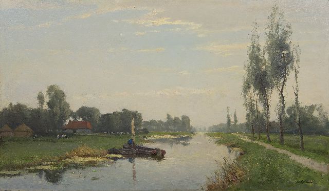 Gerbrand Frederik van Schagen | Early morning along the canal, oil on canvas, 65.7 x 110.3 cm, signed l.r.