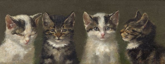 Kruijff A.M.  | Four cats, oil on panel 14.7 x 36.3 cm, signed l.r.