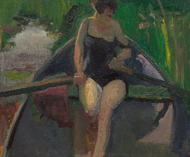 Harrie Kuijten | The artist's wife (Leni) in a rowing boat on a sunny day, oil on board laid down on panel, 37.9 x 45.8 cm, signed l.l. and painted ca. 1928