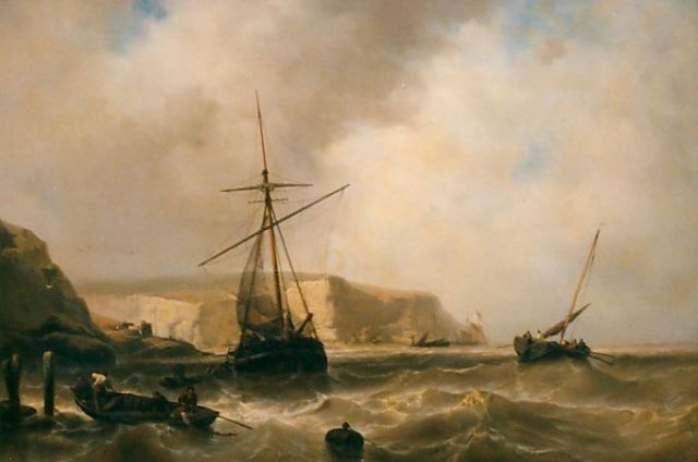 Meijer J.H.L.  | Shipping near Shakespear Cliff, oil on panel 71.7 x 104.7 cm