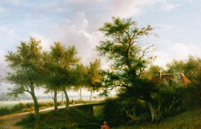 Wilhelmus Joannes Walter | Angler in a landscape, oil on panel, 27.3 x 38.5 cm, signed l.l. and dated 1852