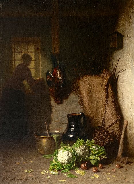 Johannes Masurel | A barn interior, oil on canvas, 56.2 x 41.7 cm, signed l.l. and without frame