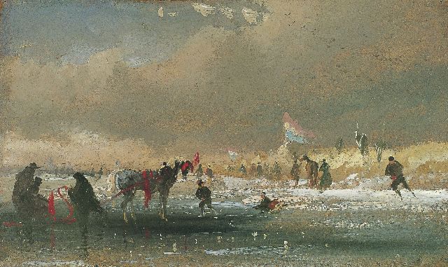 Johannes Tavenraat | Skaters on the ice, oil on panel, 17.0 x 28.0 cm