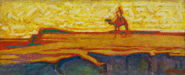 Adriaan Herman Gouwe | A camel rider in the desert, oil on canvas, 33.5 x 80.0 cm, signed l.r. and dated 1922