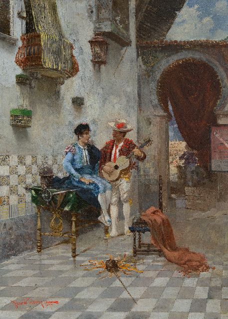 Riccardo Pellegrini | Before the corrida, oil on canvas laid down on board, 54.4 x 39.5 cm, signed l.l. and dated 1890